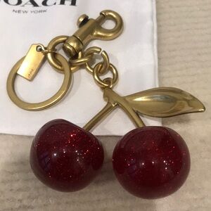 Coach Red Glitter Cherry Key Charm with Gold Hardware